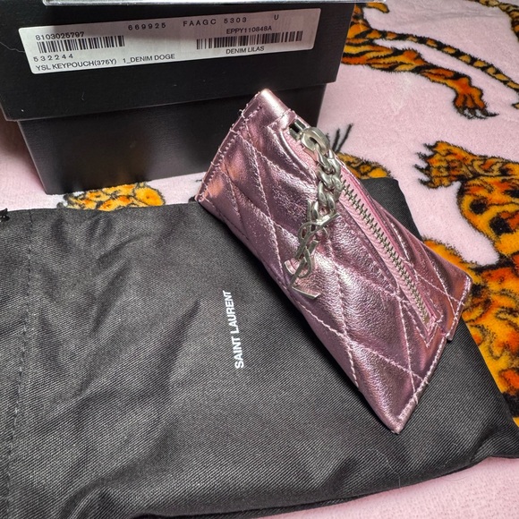Saint Laurent Metallic Pink Quilted Key Pouch - Picture 3 of 3